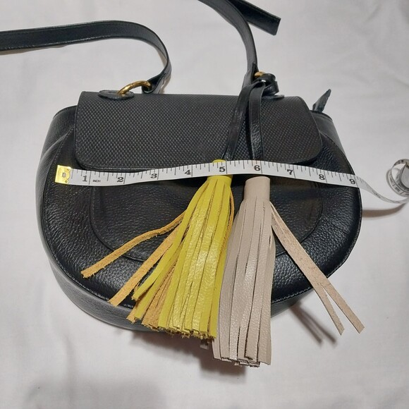 Juliana purse black faux leather saddle bag with yellow & cream tassels shoulder - Picture 5 of 7